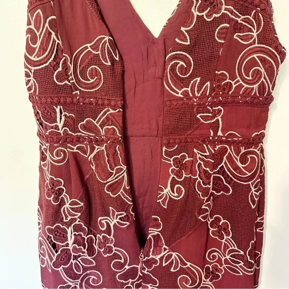 Anthropologie Moulinette Soeurs Ariana Lace Embroidered Sheath Dress Burgundy 0 - Picture 6 of 13
